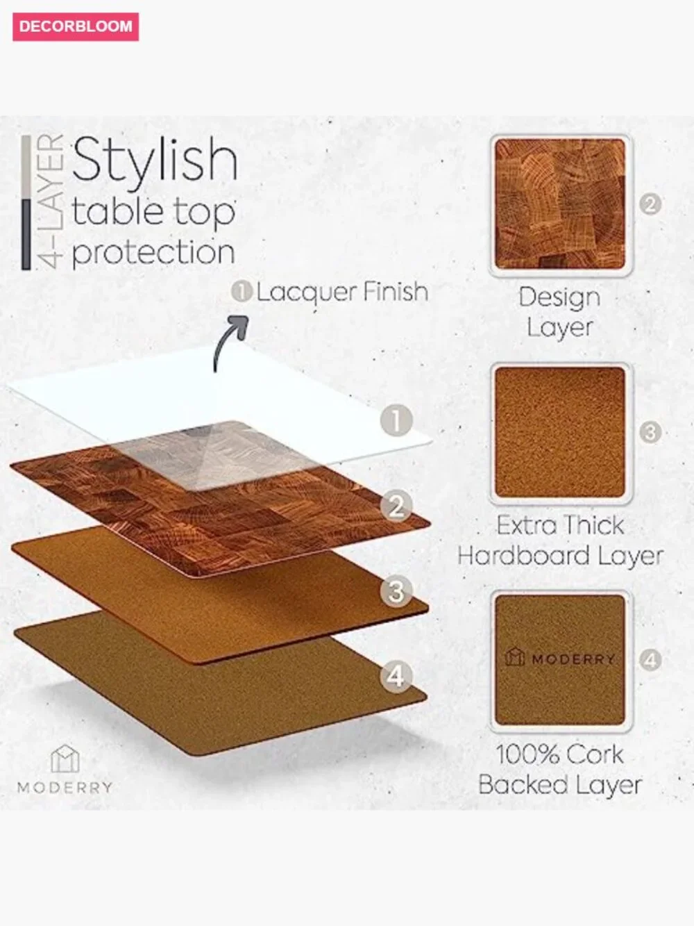Set of 4 Heat Resistant Cork Placemats with 4 Coasters Marble Design
